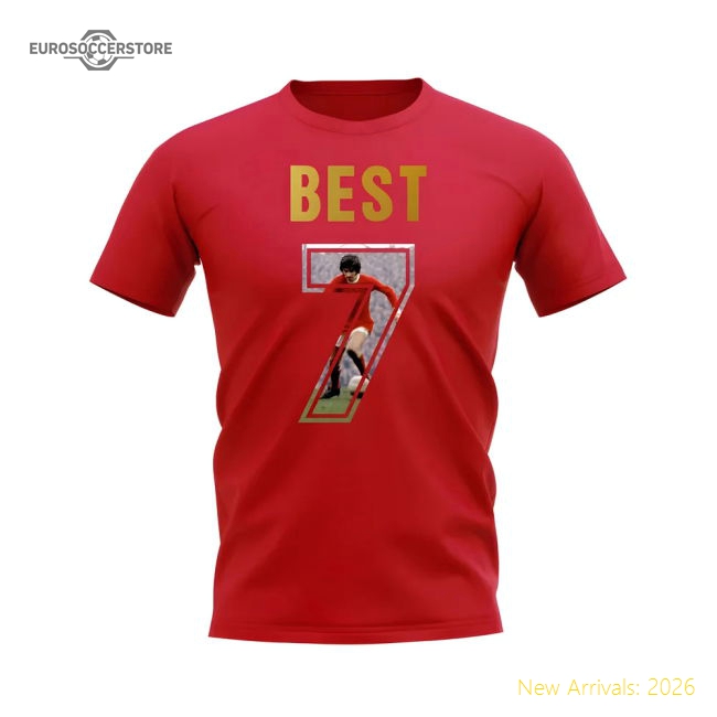 George Best Name And Number Manchester United T-Shirt (Red)-Vantage Point Soccer