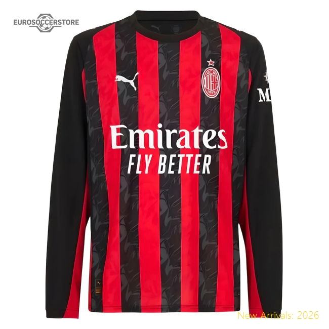 2025-2026 AC Milan Long Sleeve Home Shirt-Vantage Point Soccer