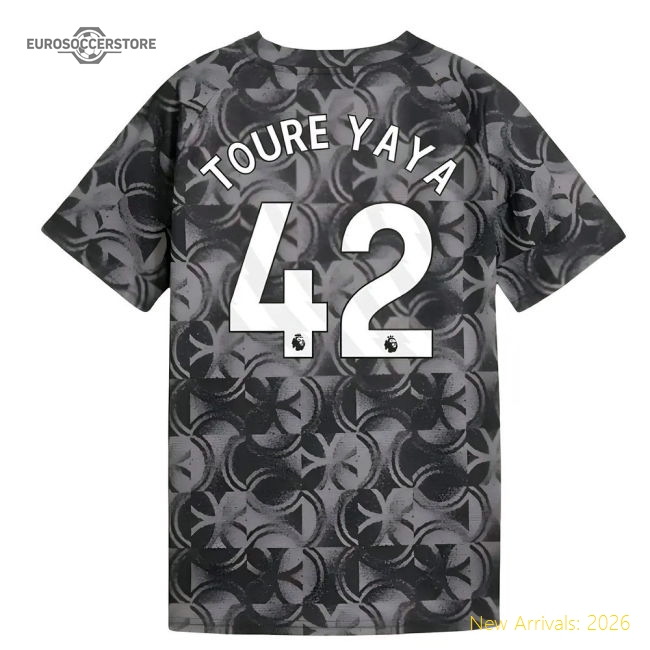 2025-2026 Man City Warm Up Jersey (Black) - Kids (Toure Yaya 42)-Vantage Point Soccer