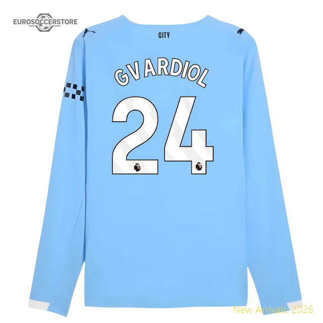2025-2026 Man City Authentic Long Sleeve Home Shirt (Gvardiol 24)-Vantage Point Soccer