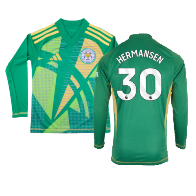 2024-2025 Leicester City Home Goalkeeper Shirt (Green) - Kids (Hermansen 30)-Vantage Point Soccer