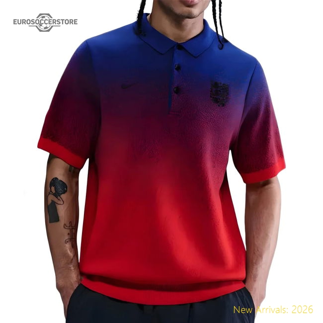2025-2026 England Club Football Knit Polo (Blue/Red)-Vantage Point Soccer