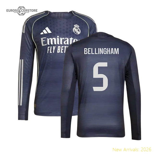 2025-2026 Real Madrid Long Sleeve Away Shirt (Bellingham 5)-Vantage Point Soccer