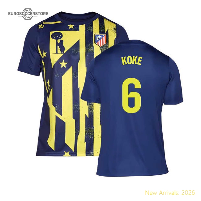 2025-2026 Atletico Madrid Pre-Match Shirt (Blue-Yellow) (Koke 6)-Vantage Point Soccer