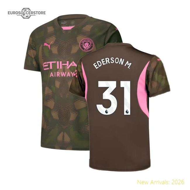 2024-2025 Man City Third Goalkeeper Shirt (Espresso Brown) - Kids (Ederson M. 31)-Vantage Point Soccer