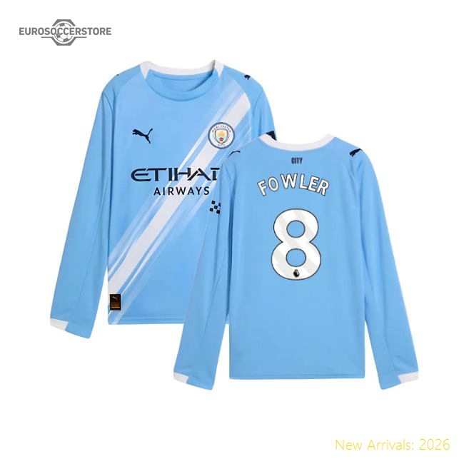 2025-2026 Man City Long Sleeve Home Shirt (Kids) (Fowler 8)-Vantage Point Soccer