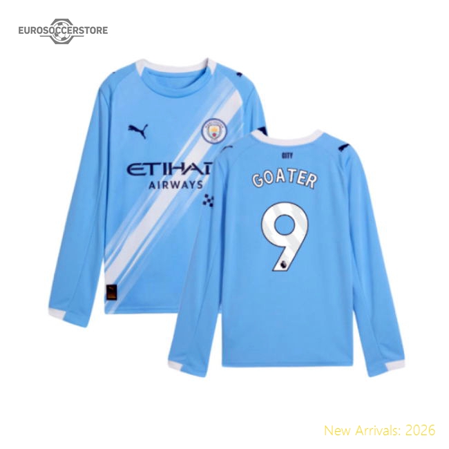 2025-2026 Man City Long Sleeve Home Shirt (Kids) (Goater 9)-Vantage Point Soccer