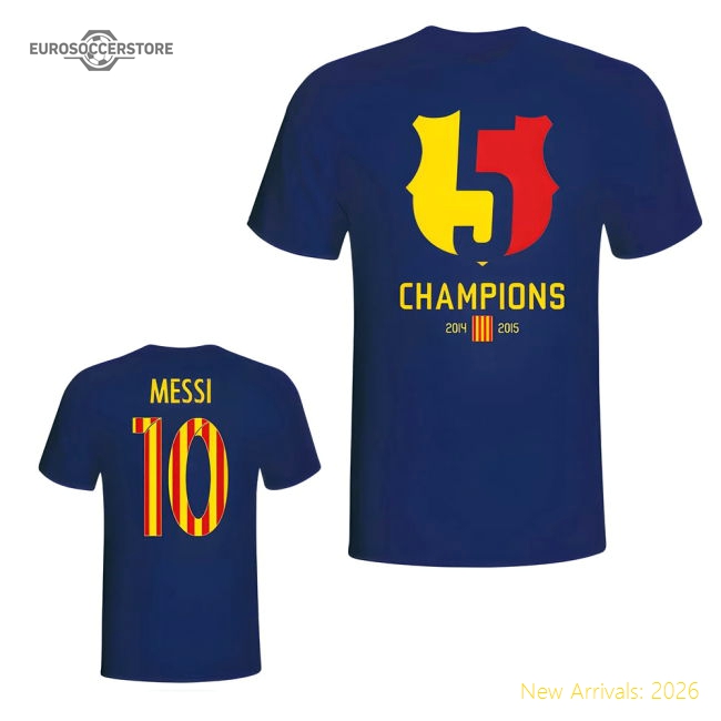 Barcelona 2015 Lionel Messi Champions Tee (Navy)-Vantage Point Soccer