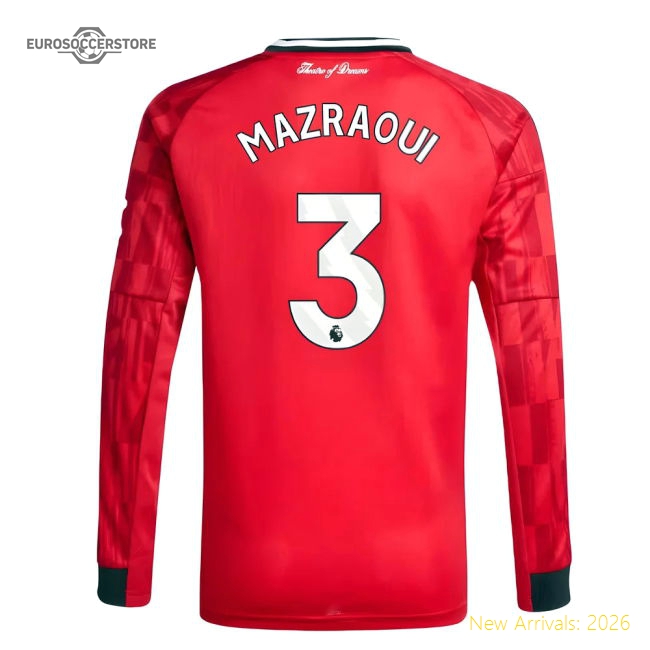 2025-2026 Man Utd Long Sleeve Home Shirt (Kids) (Mazraoui 3)-Vantage Point Soccer