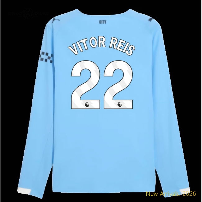 2025-2026 Man City Authentic Long Sleeve Home Shirt (Vitor Reis 22)-Vantage Point Soccer