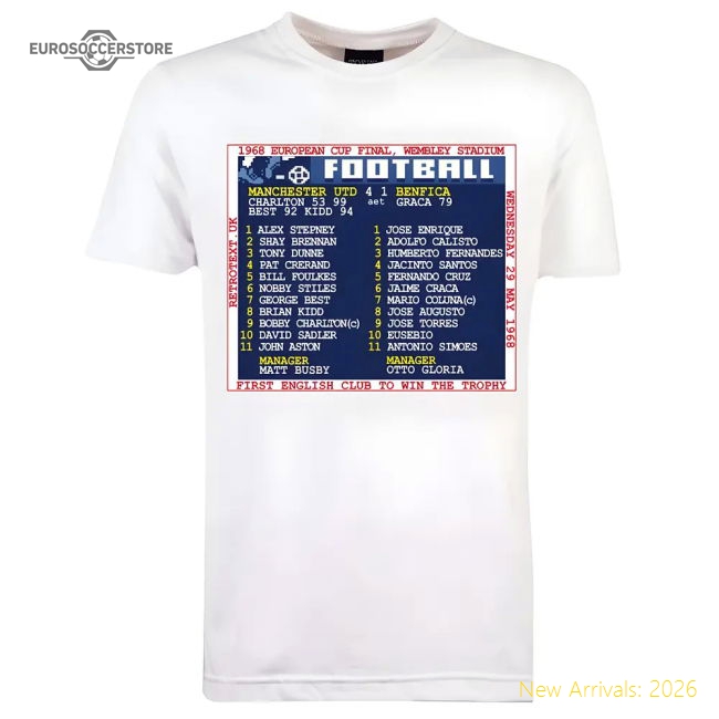 1968 European Cup Final (Man Utd) Retrotext T-Shirt - White-Vantage Point Soccer
