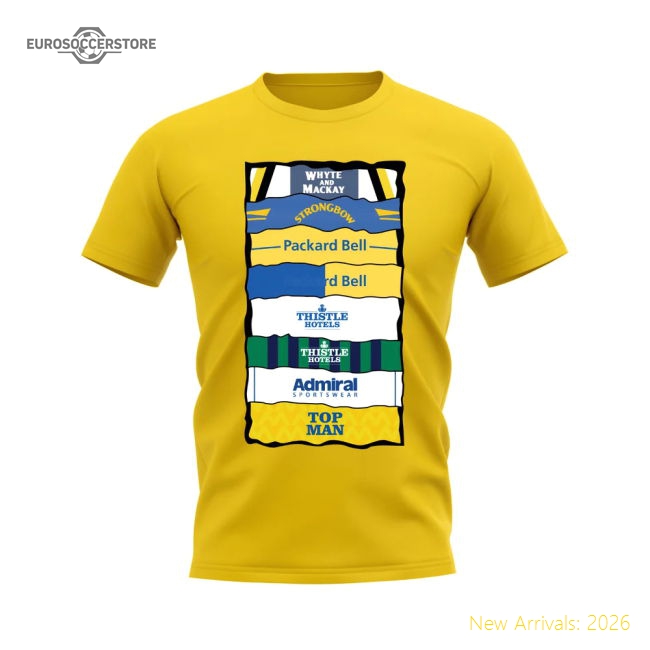 Leeds Shirt Sponsor History T-shirt (Yellow)-Vantage Point Soccer