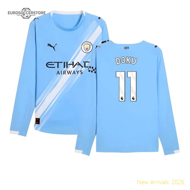 2025-2026 Man City Authentic Long Sleeve Home Shirt (Doku 11)-Vantage Point Soccer