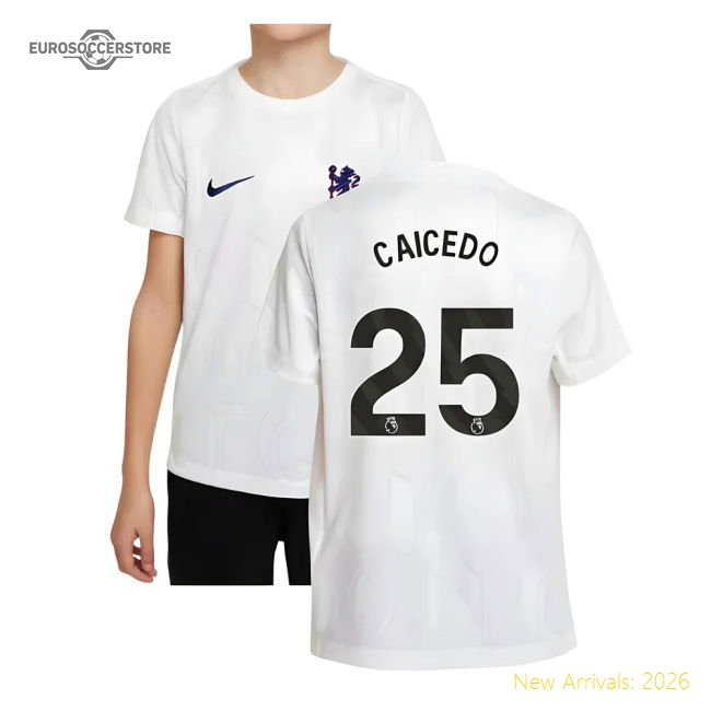2025-2026 Chelsea Pre-Match Shirt (White) - Kids (Caicedo 25)-Vantage Point Soccer