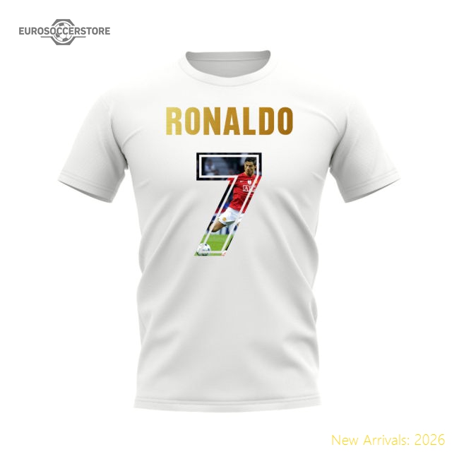 Cristiano Ronaldo Name And Number Manchester United T-Shirt (White)-Vantage Point Soccer