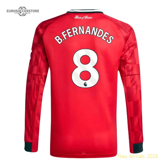 2025-2026 Man Utd Long Sleeve Home Shirt (Kids) (B.Fernandes 8)-Vantage Point Soccer