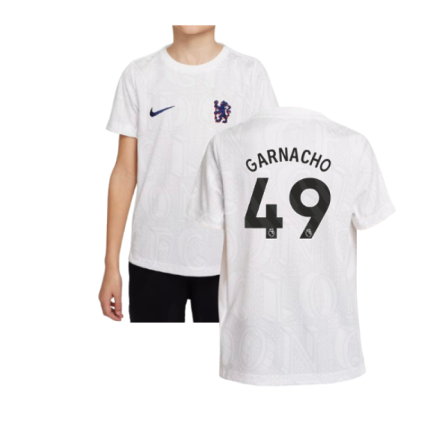 2025-2026 Chelsea Pre-Match Shirt (White) - Kids (Garnacho 49)-Vantage Point Soccer