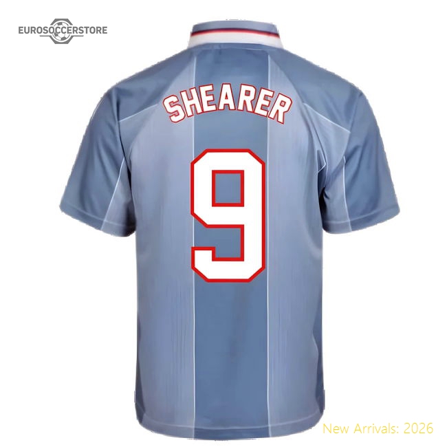 Score Draw England 1996 Away Euro Championship Retro Football Shirt (SHEARER 9)-Vantage Point Soccer