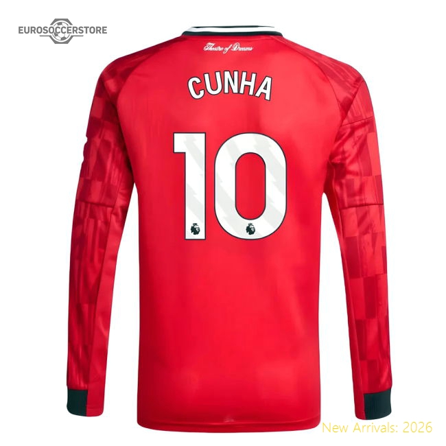 2025-2026 Man Utd Long Sleeve Home Shirt (Kids) (Cunha 10)-Vantage Point Soccer