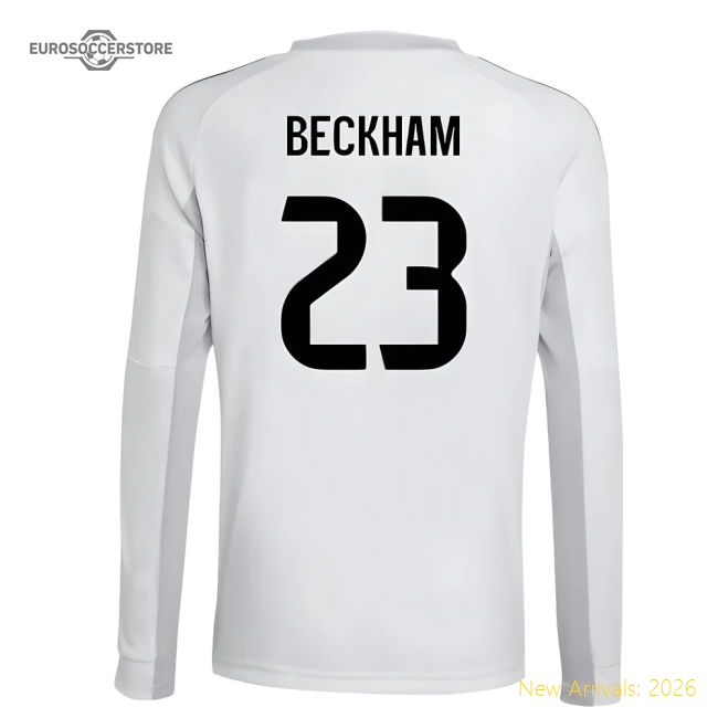 2025-2026 Real Madrid Long Sleeve Home Shirt (Kids) (Beckham 23)-Vantage Point Soccer