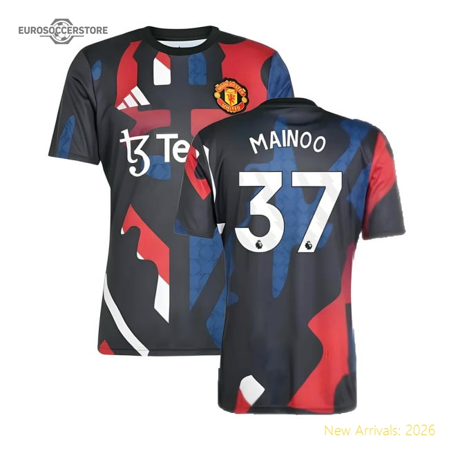 2024-2025 Man Utd Pre-Match Jersey (Black) (Mainoo 37)-Vantage Point Soccer
