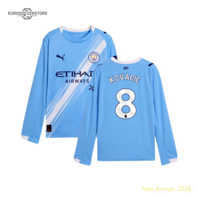 2025-2026 Man City Long Sleeve Home Shirt (Kids) (Kovacic 8)-Vantage Point Soccer