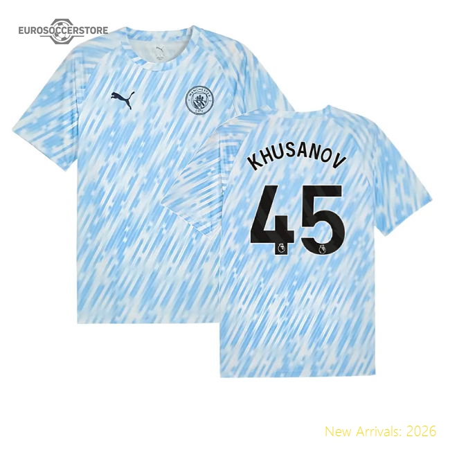 2025-2026 Man City Warm Up Jersey (Silver Sky) (Khusanov 45)-Vantage Point Soccer