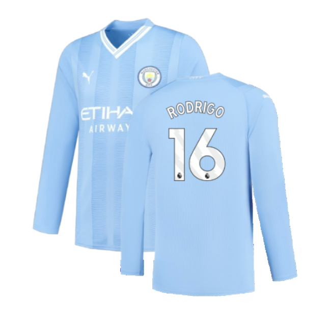 Manchester City 2023-2024 Puma Home Long Sleeved Shirt (S) (Good) (RODRIGO 16)-Vantage Point Soccer