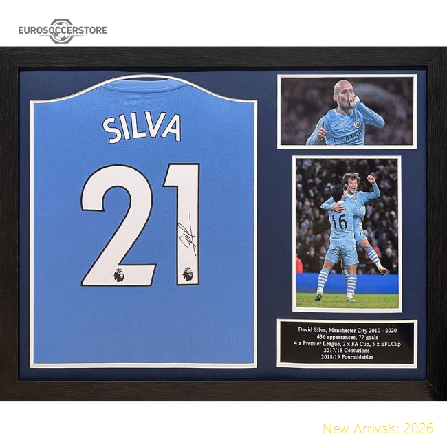 Manchester City FC David Silva Signed Shirt (Framed)-Vantage Point Soccer