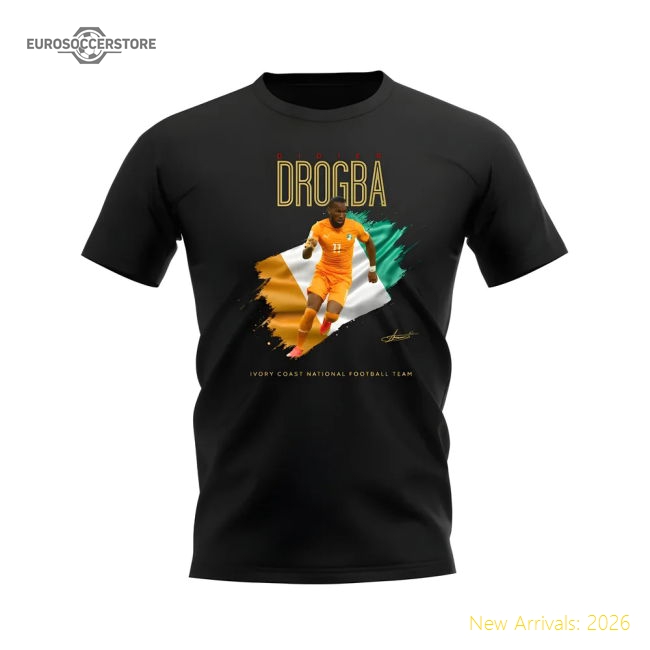 Didier Drogba Ivory Coast Image Football Shirt (Black)-Vantage Point Soccer