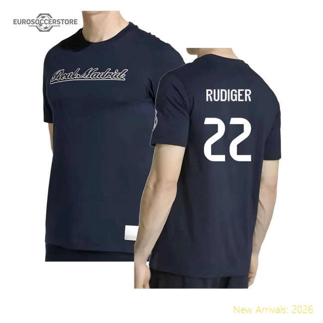 2025-2026 Real Madrid US Tee (Navy) (Rudiger 22)-Vantage Point Soccer