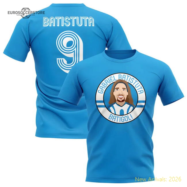 Gabriel Batistuta Argentina Illustration T-Shirt (Sky)-Vantage Point Soccer