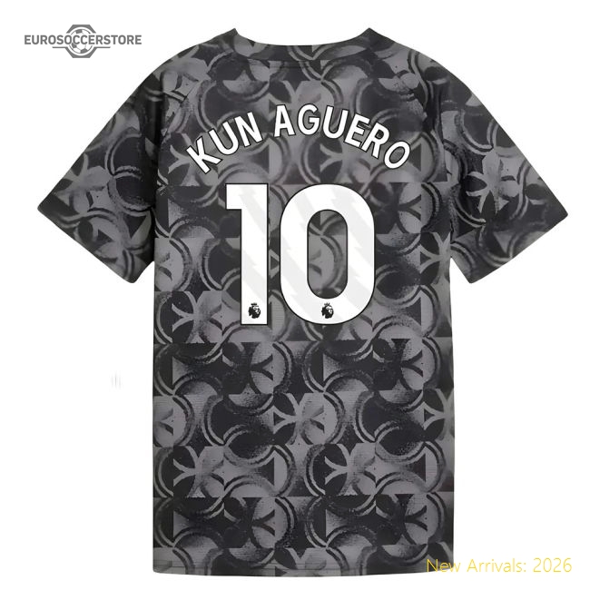 2025-2026 Man City Warm Up Jersey (Black) - Kids (Kun Aguero 10)-Vantage Point Soccer