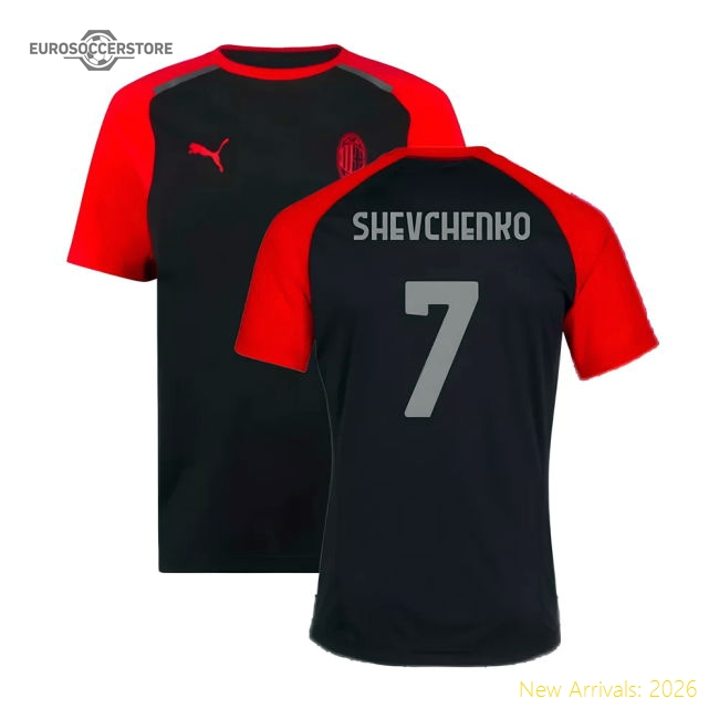 2023-2024 AC Milan Casuals Tee (Black) (Shevchenko 7)-Vantage Point Soccer