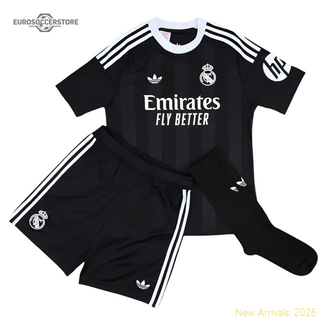 2025-2026 Real Madrid Third Goalkeeper Youth Kit (Black)-Vantage Point Soccer