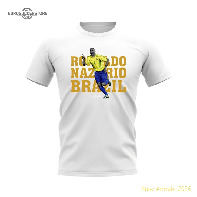 Ronaldo Nazario Brazil Player Tee (White)-Vantage Point Soccer