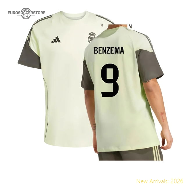 2025-2026 Real Madrid Training Tee (Almost Lime) (Benzema 9)-Vantage Point Soccer