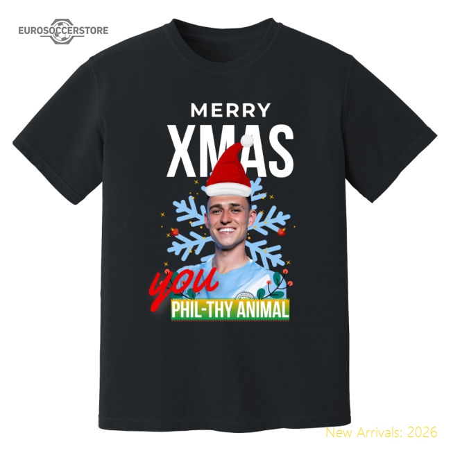 Phil Foden Christmas T-Shirt (Black)-Vantage Point Soccer