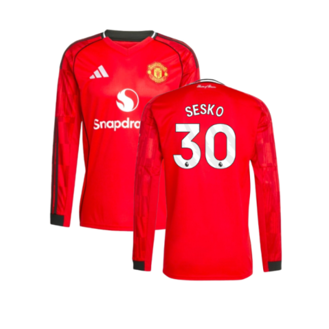 2025-2026 Man Utd Long Sleeve Home Shirt (Sesko 30)-Vantage Point Soccer