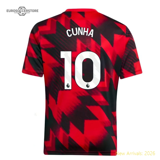 2025-2026 Man Utd Pre-Match Shirt (Red) - Kids (Cunha 10)-Vantage Point Soccer
