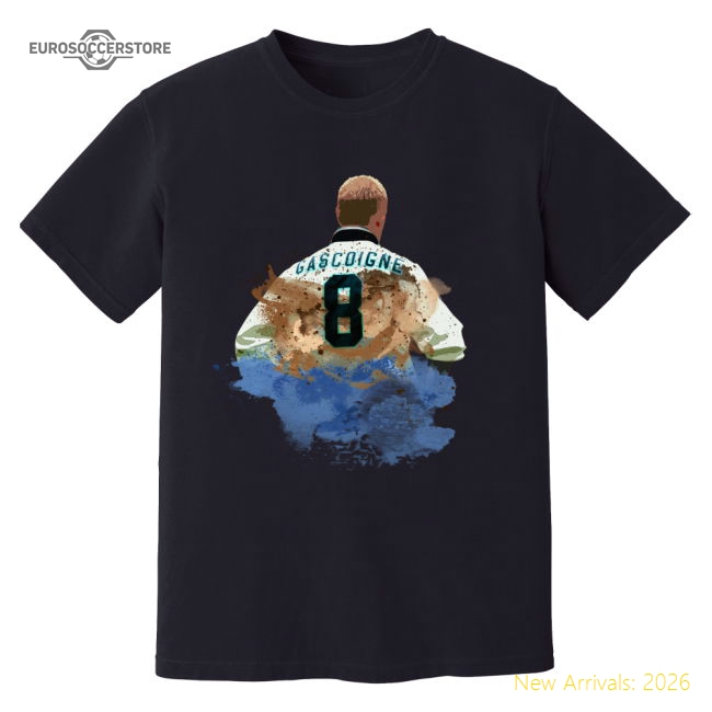Paul Gascoigne England Art T-Shirt (Black)-Vantage Point Soccer