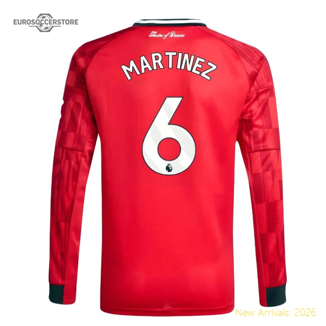 2025-2026 Man Utd Long Sleeve Home Shirt (Kids) (Martinez 6)-Vantage Point Soccer