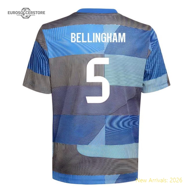 2025-2026 Real Madrid Pre-Match Shirt (Blue) - Kids (Bellingham 5)-Vantage Point Soccer
