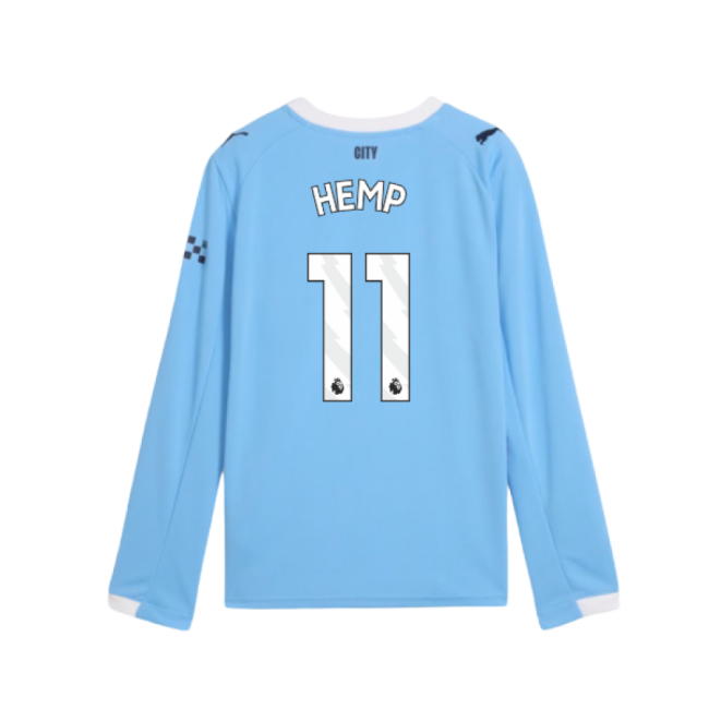 2025-2026 Man City Long Sleeve Home Shirt (Kids) (Hemp 11)-Vantage Point Soccer