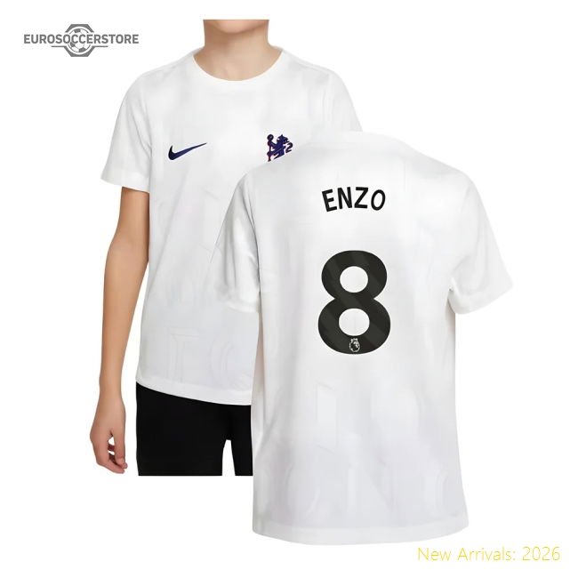 2025-2026 Chelsea Pre-Match Shirt (White) - Kids (Enzo 8)-Vantage Point Soccer