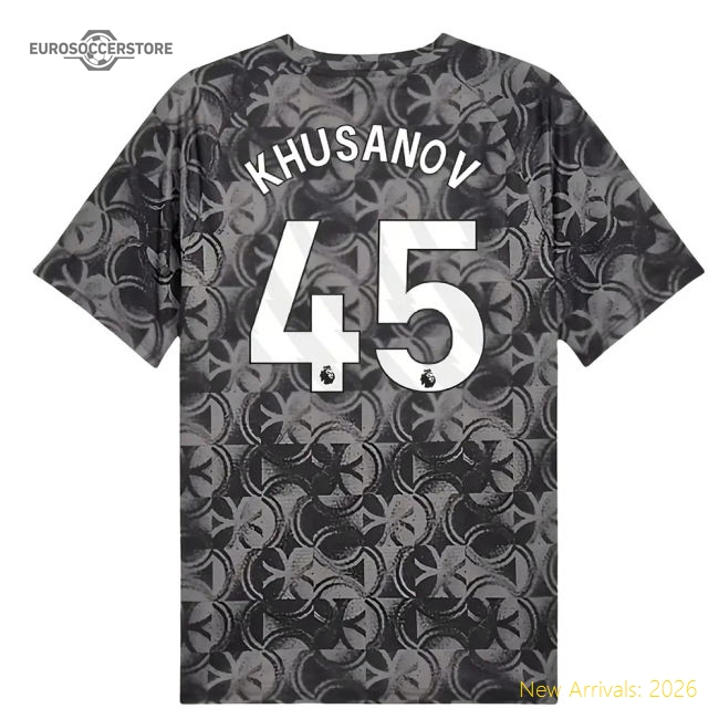 2025-2026 Man City Warm Up Jersey (Black) (Khusanov 45)-Vantage Point Soccer
