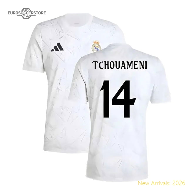 2024-2025 Real Madrid Pre-Match Shirt (White) (Tchouameni 14)-Vantage Point Soccer