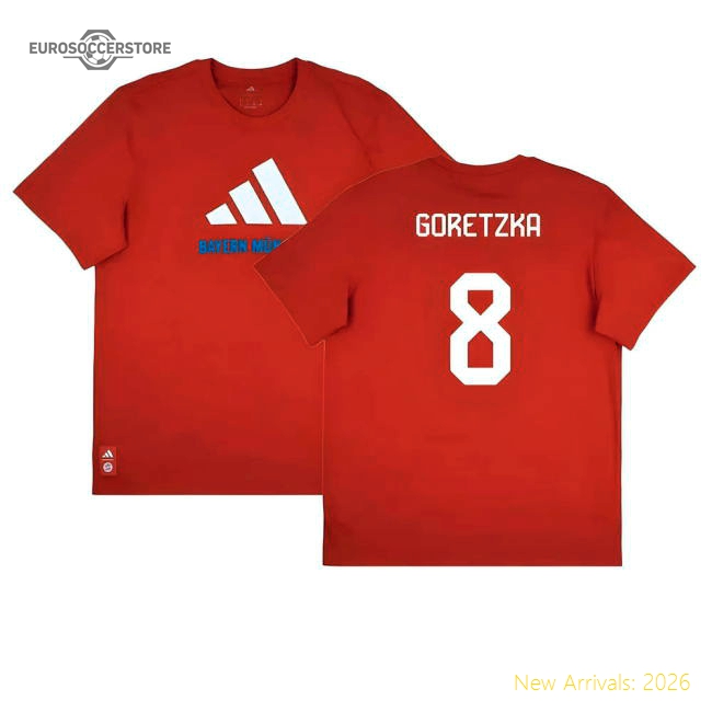 2025-2026 Bayern Munich Seasonal Graphic Tee (Red) (Goretzka 8)-Vantage Point Soccer