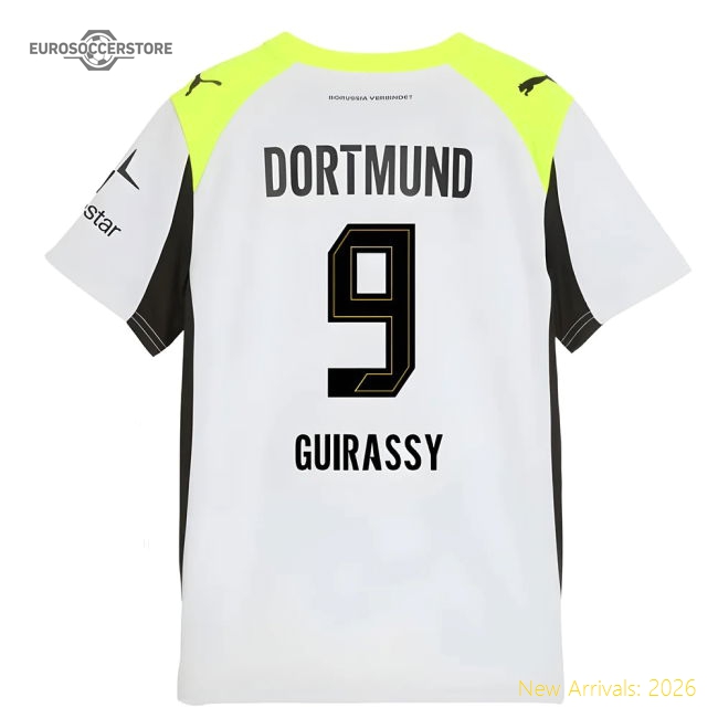 2025-2026 Borussia Dortmund Away Shirt (Kids) (Guirassy 9)-Vantage Point Soccer
