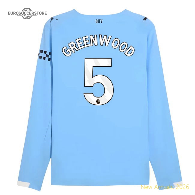 2025-2026 Man City Authentic Long Sleeve Home Shirt (Greenwood 5)-Vantage Point Soccer